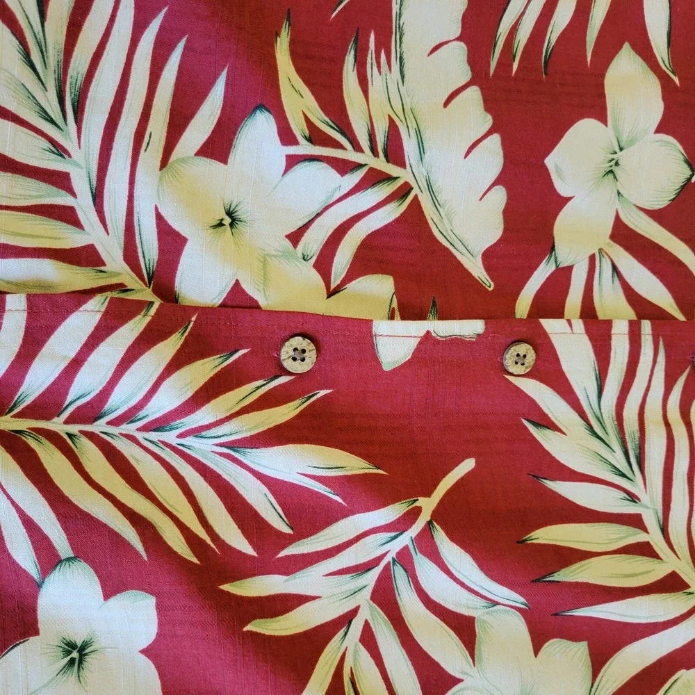 Caribbean XL Silk Hawaiian‎ Shirt Red Floral Button Up